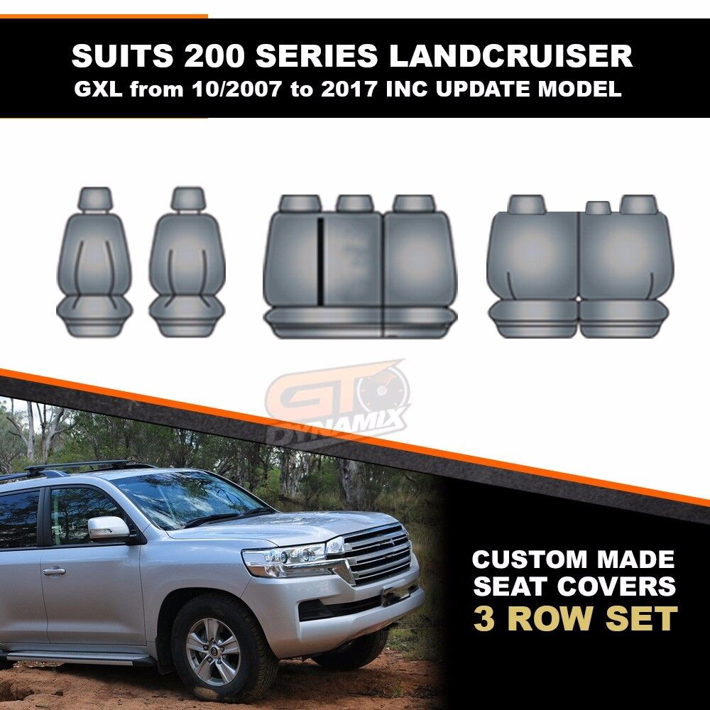 Charcoal Tuff Canvas S2 Seat Covers 3 Rows For Toyota Landcruiser 200 Series GXL 2007-2020