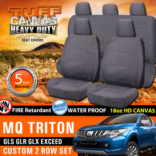 Tuff HD Canvas Seat Covers 2 Row For Mitsubishi Triton MQ Dual Cab GLR GLX GLS 2015-2018 Charcoal