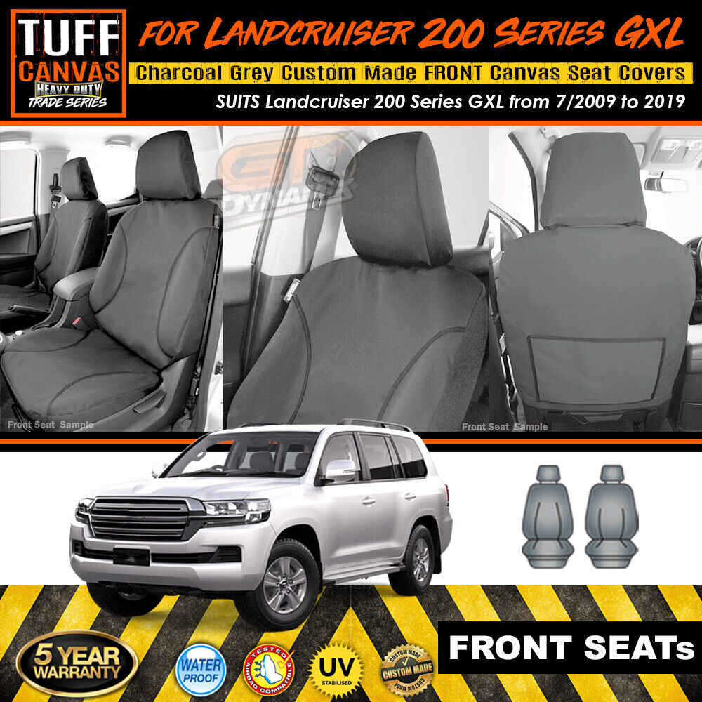 TUFF HD TRADE Canvas Seat Covers Front For Toyota Landcruiser 200 Series GXL 2007-2019 Charcoal