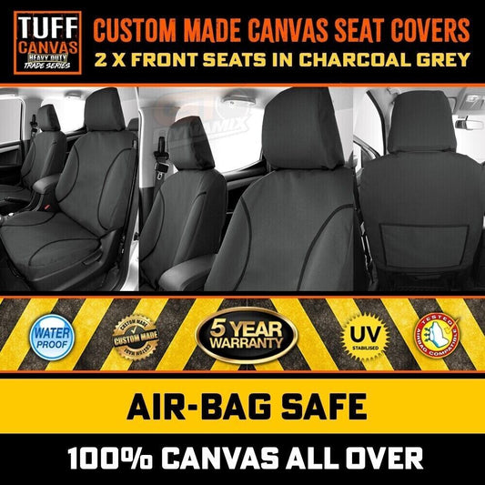 TUFF HD TRADE Canvas Seat Covers Front For Toyota Hilux Workmate SR 2WD 2011-2015 Charcoal