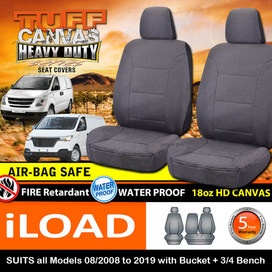 Tuff HD Canvas Seat Covers Front For Hyundai I-load Van Front 8/2008-2019 ILOAD Charcoal