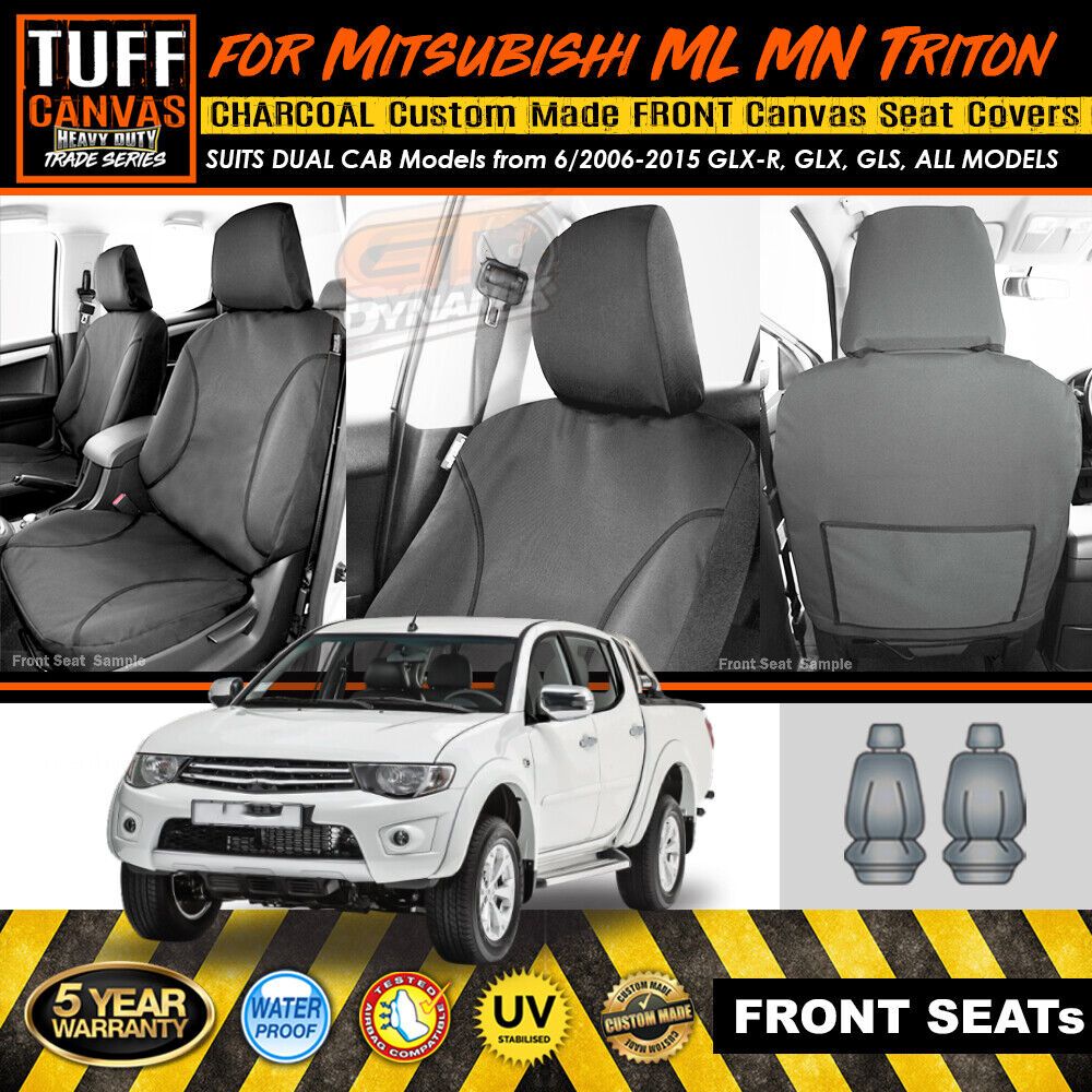 TUFF HD TRADE Canvas Seat Covers Front For Mitsubishi Triton ML MN GLX GLR GLS GLX-R 2006-2015 Charcoal