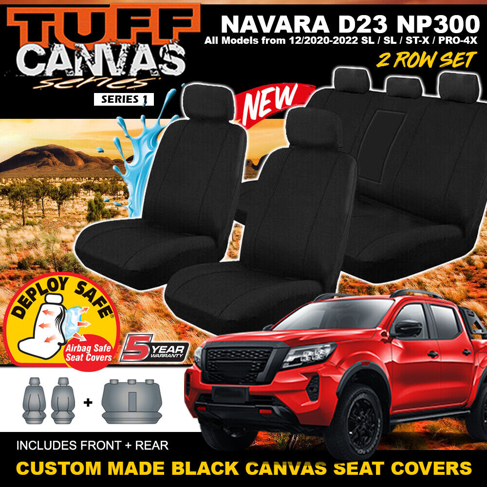 Tuff Canvas Seat Covers 2 Row For Nissan Navara D23 NP300 S5 ST PRO-4X 12/2020-2024 Black