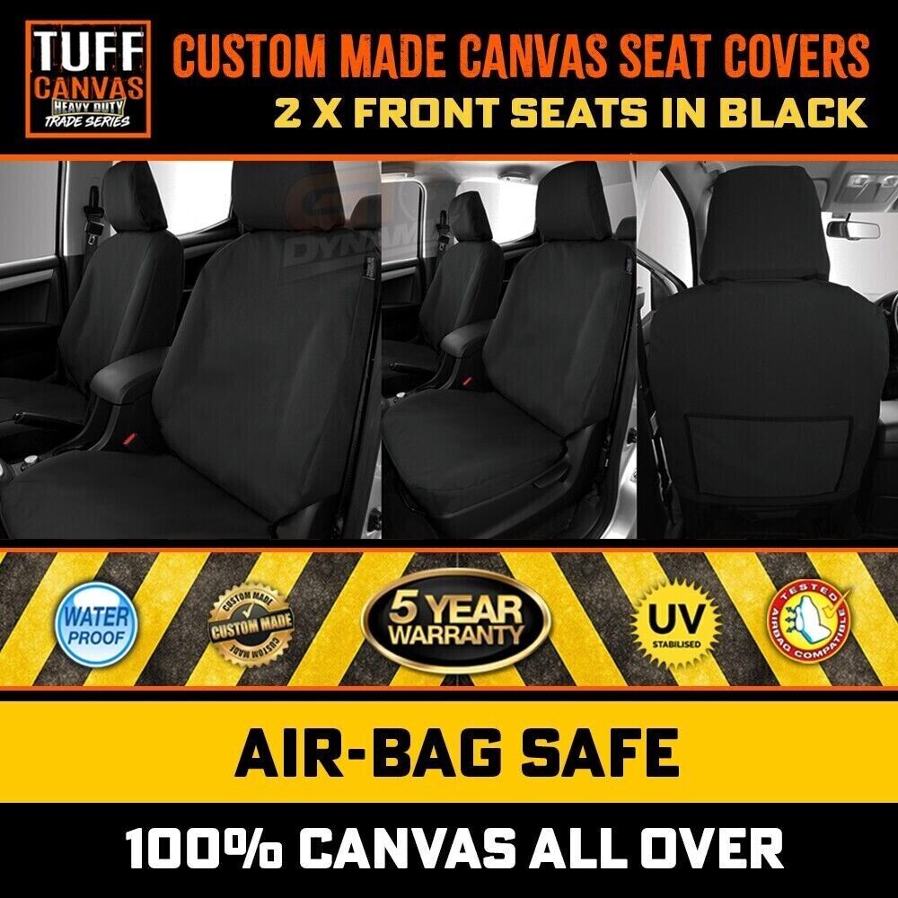 TUFF HD TRADE Canvas Seat Covers Front For Toyota Hilux SR 3/4 Bench 2005-2015 Black