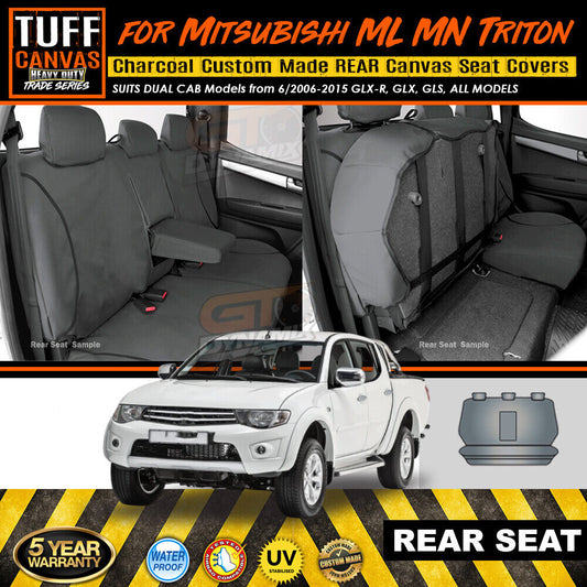 TUFF HD TRADE Canvas Seat Covers Rear For Mitsubishi Triton MN ML GLX GLR GLS GLX-R 2006-2015 Charcoal