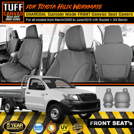 TUFF HD TRADE Canvas Seat Covers Front For Toyota Hilux Single Cab TGN16R 3/4 Bucket Seat 3/2005-2015 Charcoal