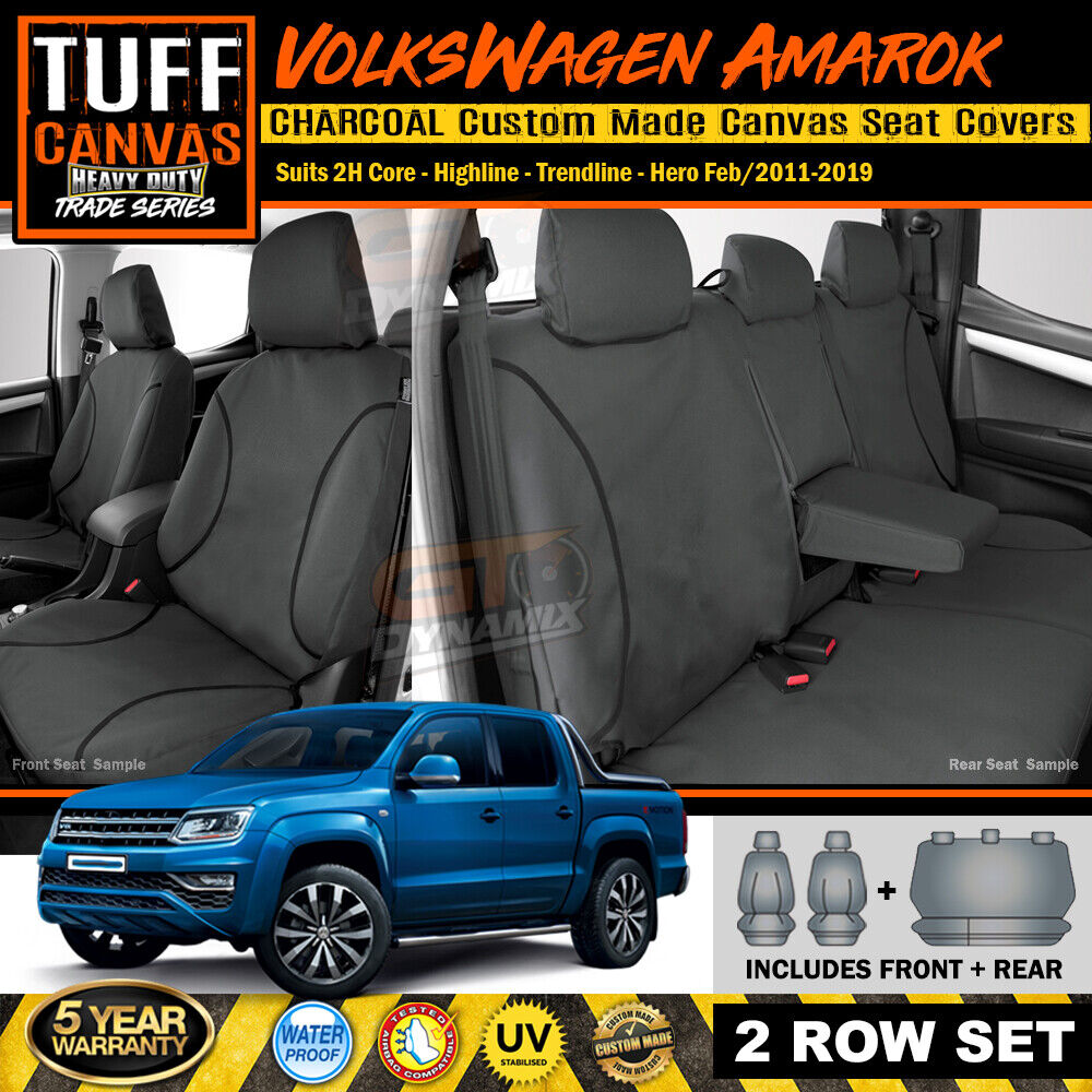 TUFF HD TRADE Canvas Seat Covers 2 Rows For Volkswagen Amarok 2H 2/2011-19 Charcoal