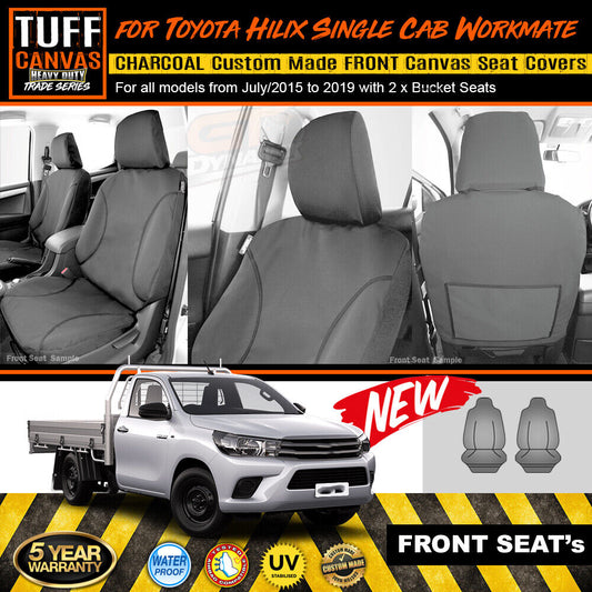 TUFF HD TRADE Canvas Seat Covers Front For Toyota Hilux Single Cab GUN126R 2015-2024 Charcoal