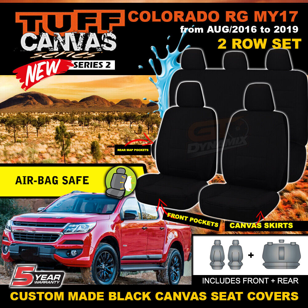 Black Tuff Canvas S2 Seat Covers 2 Rows For Holden RG Colorado LTZ LT 6/2012-2019