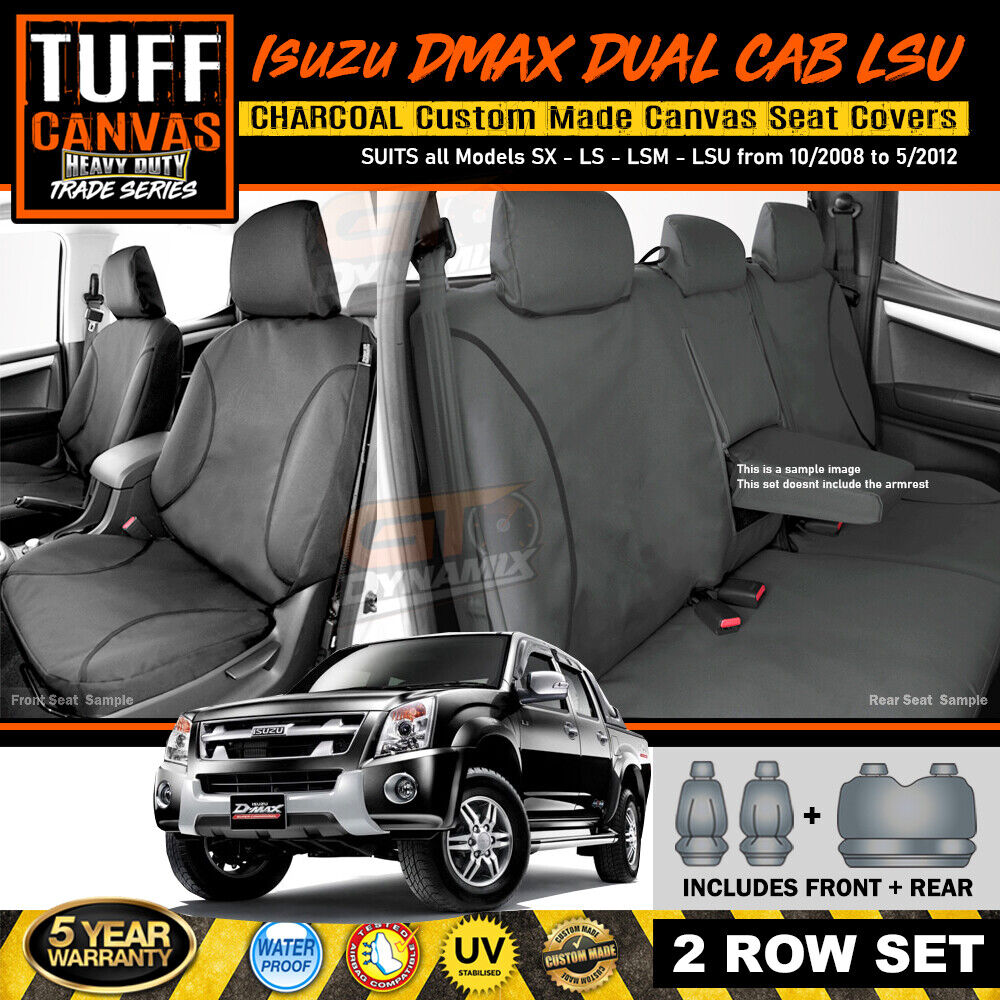 TUFF HD TRADE Canvas Seat Covers 2 Rows For Isuzu D-MAX DMAX SX LS LSM LSU 10/2008-2012 Charcoal