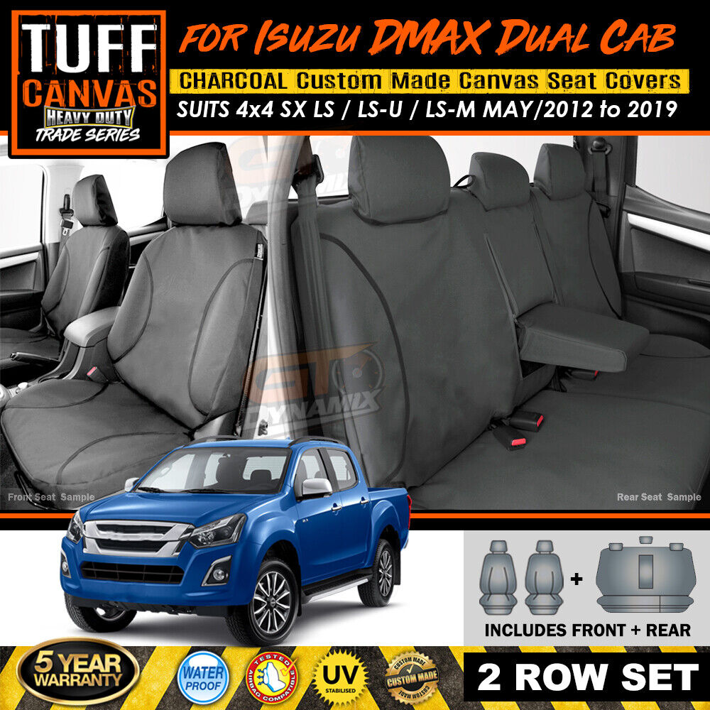 TUFF HD TRADE Canvas Seat Covers 2 Rows For Isuzu D-MAX DMAX LS-U SX 5/2012-6/2021 Charcoal
