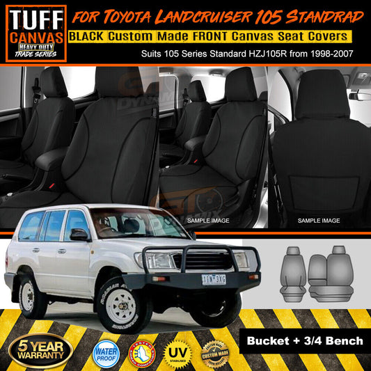 TUFF HD TRADE Canvas Seat Covers Front For Toyota Landcruiser 105 Series 1998-2007 Black