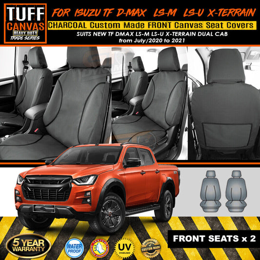 TUFF HD TRADE Canvas Seat Covers Front For Isuzu D-MAX TF LS-U LS-M 7/2020-2023 Charcoal