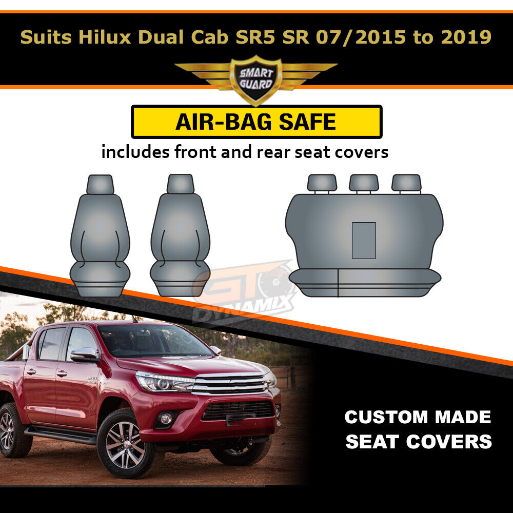Black Tuff Canvas S2 Seat Covers 2 Rows For Toyota Hilux Rugged Dual Cab 7/2015-2024