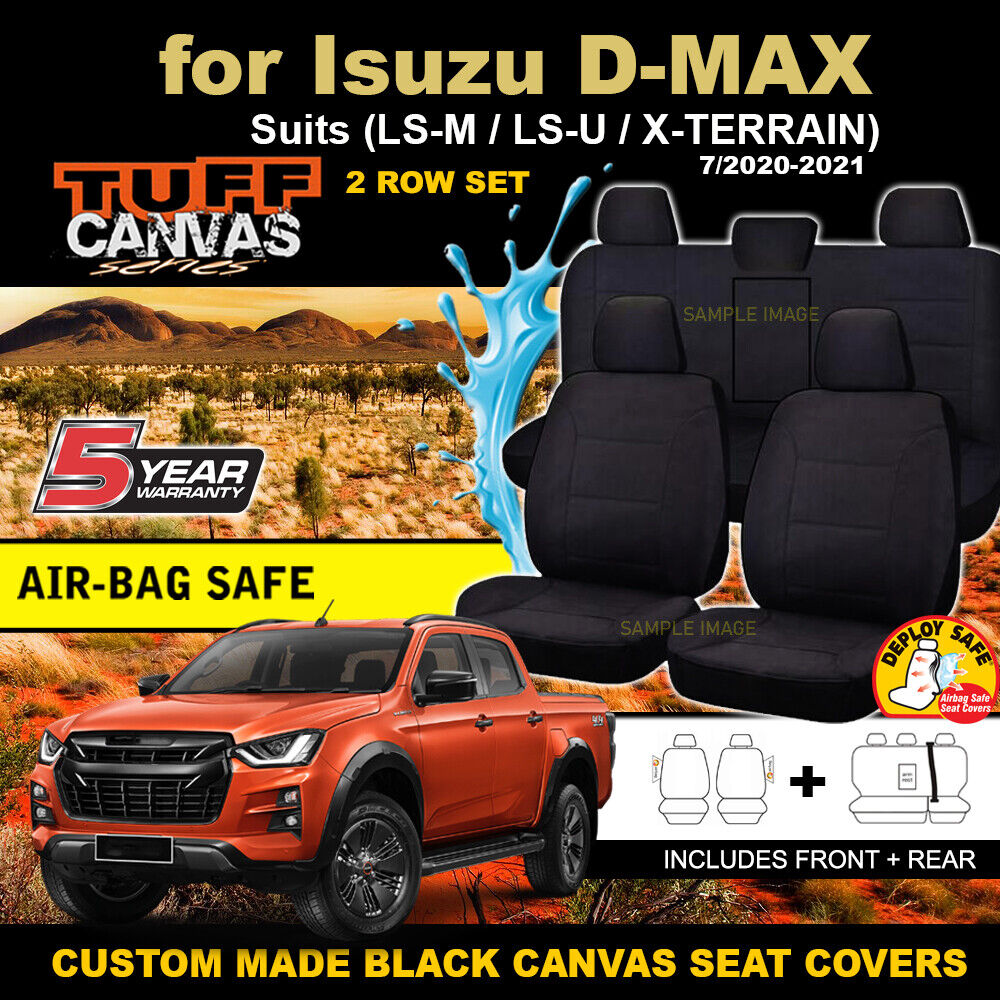 Tuff Canvas Seat Covers 2 Rows For Isuzu DMAX TF LS-M LS-U X-Terrain 7/2020-2024 Black