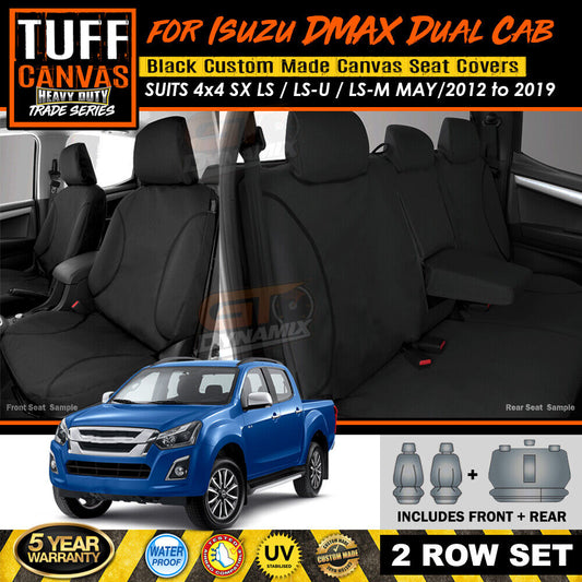 TUFF HD TRADE Canvas Seat Covers 2 Rows For Isuzu D-MAX DMAX LS-U 4x4 SX 5/2012-2019 Black