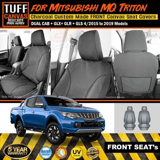 TUFF HD TRADE Canvas Seat Covers Front For Mitsubishi Triton MQ GLX GLR GLS 2015-2019 Charcoal