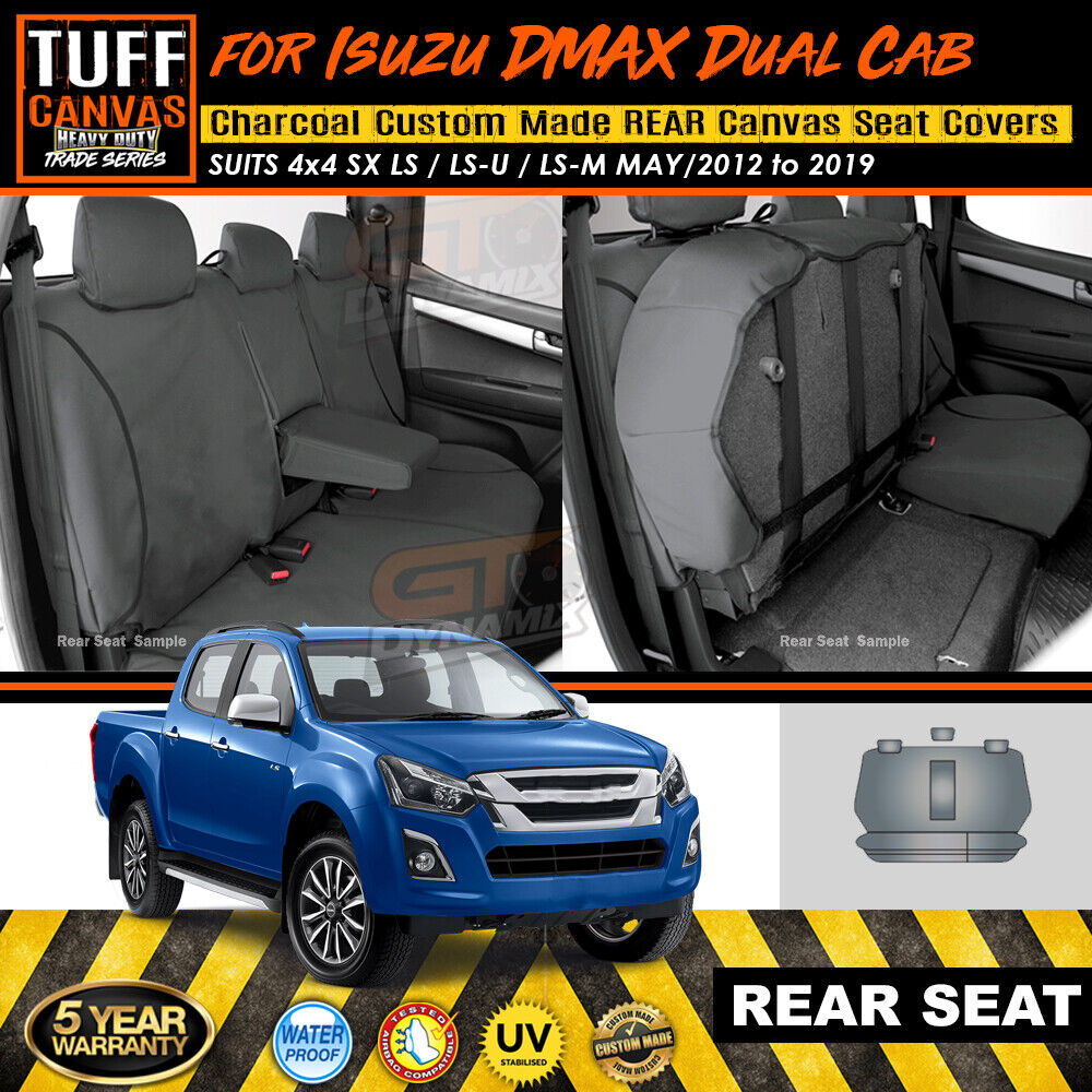 TUFF HD TRADE Canvas Seat Covers Rear For Isuzu D-MAX DMAX Dual Cab SX LX 5/2012-6/2021 Charcoal
