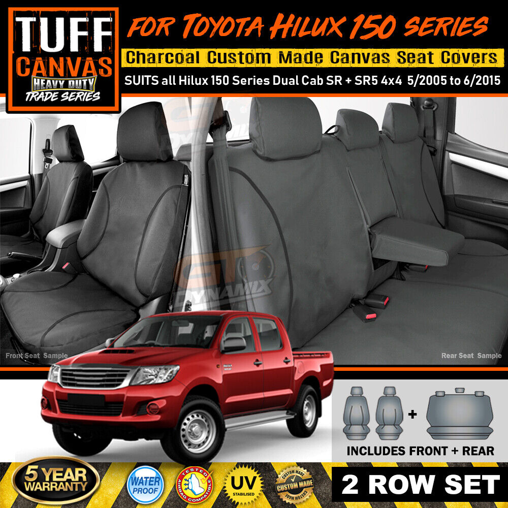 TUFF HD TRADE Canvas Seat Covers 2 Rows For Toyota Hilux 150 SR SR5 5/2005-6/2015 Charcoal