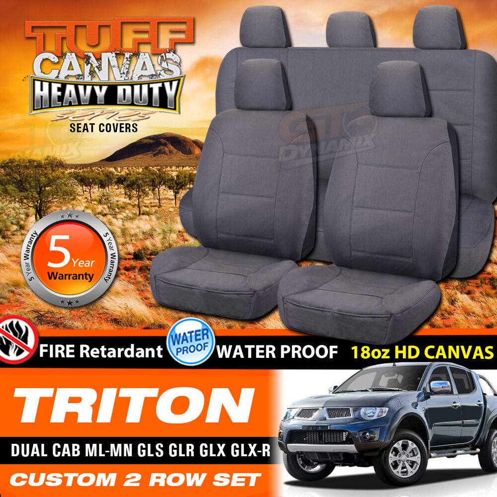 Tuff HD Canvas Seat Covers 2 Rows For Mitsubishi Triton ML MN Dual Cab 7/2006-2015 GLR GLX GLX-R Charcoal