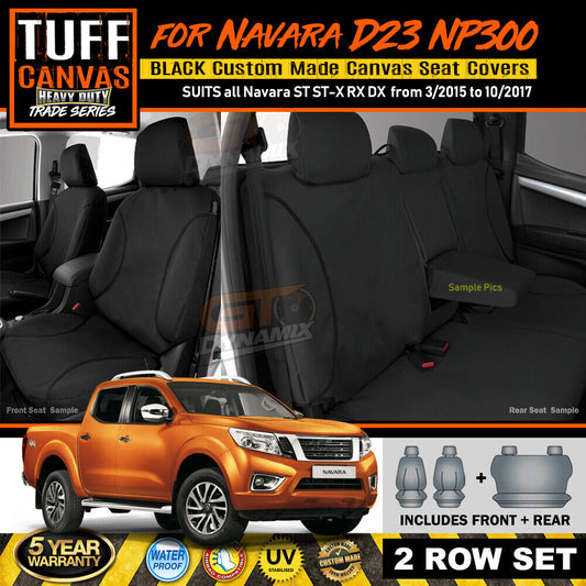 TUFF HD TRADE Canvas Seat Covers 2 Rows For Nissan Navara D23 NP300 ST ST-X 3/2015-10/2017 Black