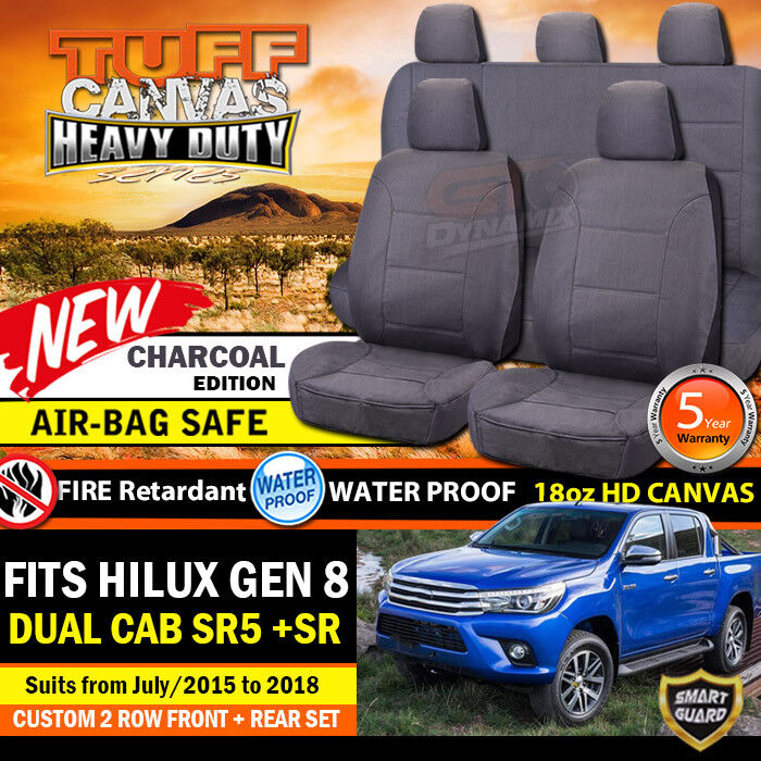 Tuff HD Canvas Seat Covers 2 Rows For Toyota Hilux SR5 SR Dual Cab 7/2015-2024 Charcoal