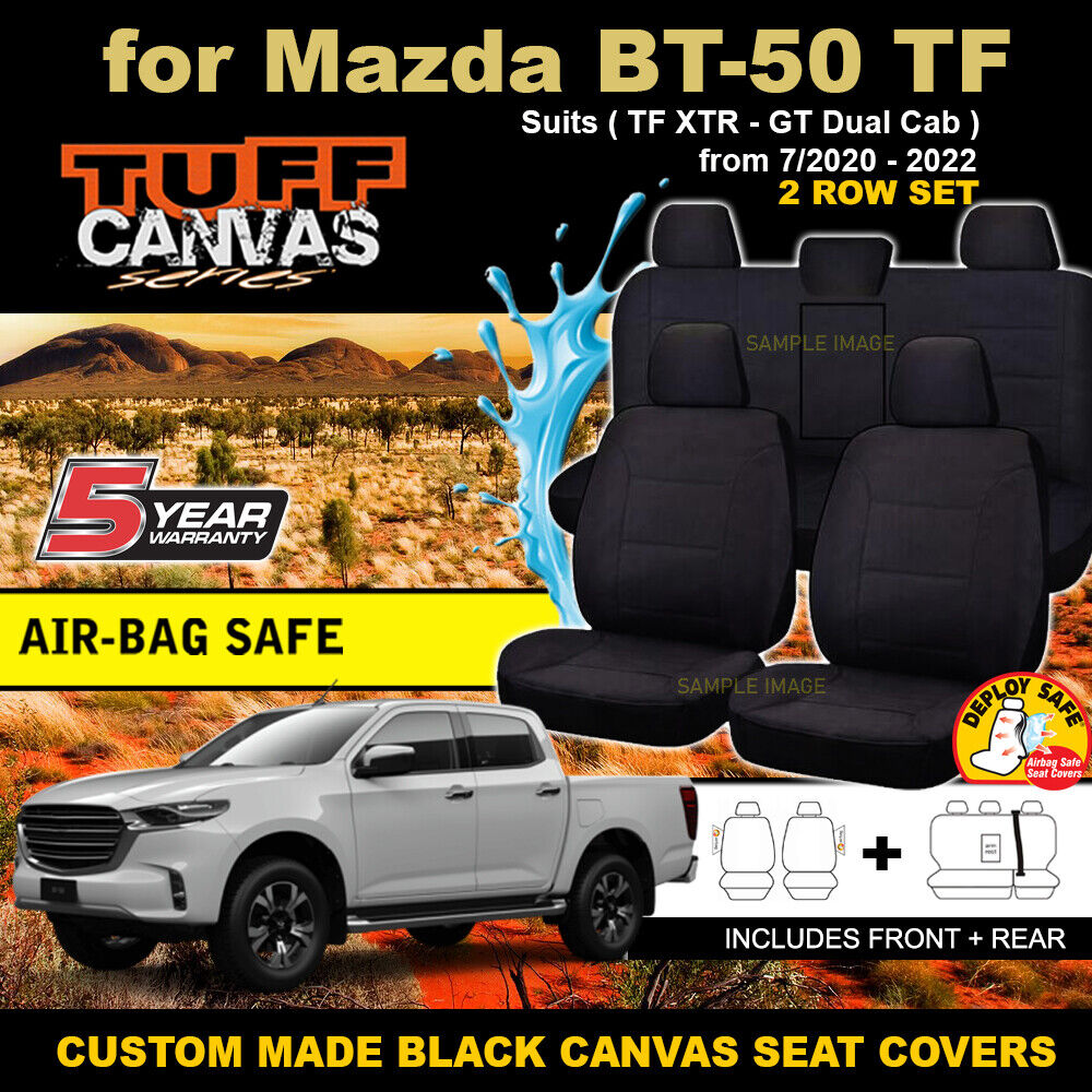 Tuff Canvas Seat Covers 2 Rows For Mazda BT50 TF GT XTR BT-50 Dual Cab 7/2020-2024 Black