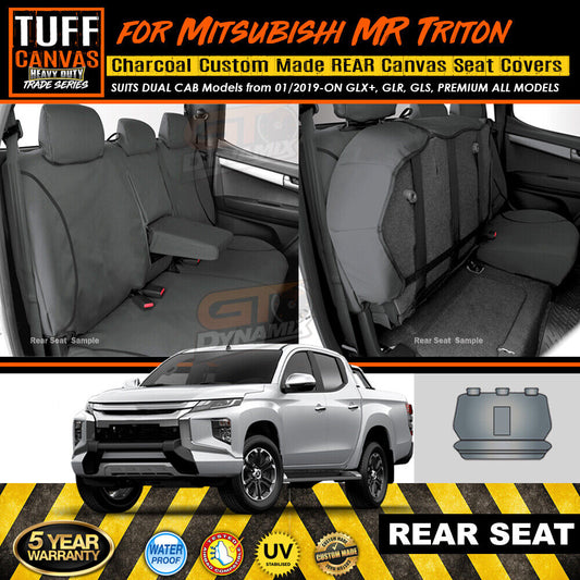 TUFF HD TRADE Canvas Seat Covers Rear For Mitsubishi Triton MR Dual Cab GLX GLR 1/2019-2023 Charcoal