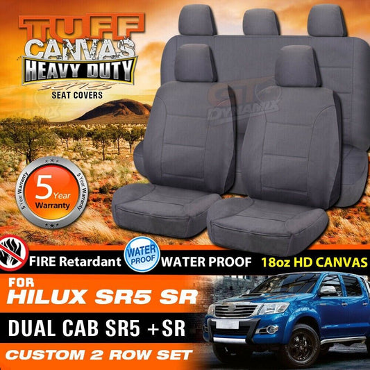 Tuff HD Canvas Seat Covers 2 Row For Toyota Hilux SR5 Cab 5/2005-2015 Charcoal