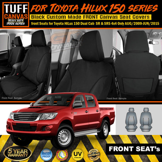 TUFF HD TRADE Canvas Seat Covers Front For Toyota Hilux 150 SR SR5 8/2009-6/2015 Black