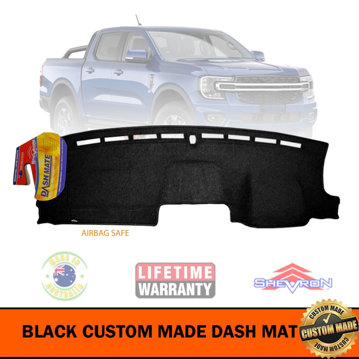 Tuff HD TRADE Canvas Seat Covers 2 Row + Dash Mat For Ford Ranger Next Gen SPORT DM1650 Black