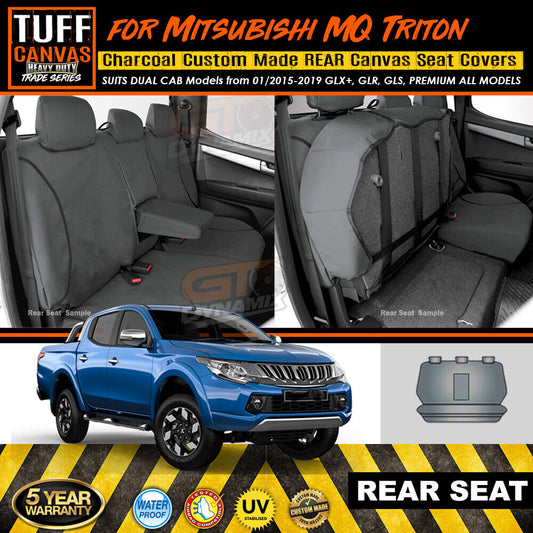 TUFF HD TRADE Canvas Seat Covers Rear For Mitsubishi Triton MQ Dual Cab GLX GLR 1/2015-2023 Charcoal
