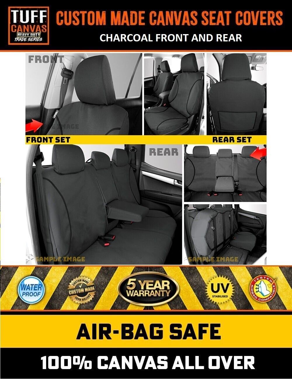 TUFF HD TRADE Canvas Seat Covers 2 Rows For Nissan Navara D23 RX SL ST-X 2017-2020 Charcoal