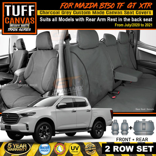 TUFF HD TRADE Canvas Seat Covers 2 Rows For Mazda BT-50 TF GT XTR BT50 7/2020-2023 Charcoal