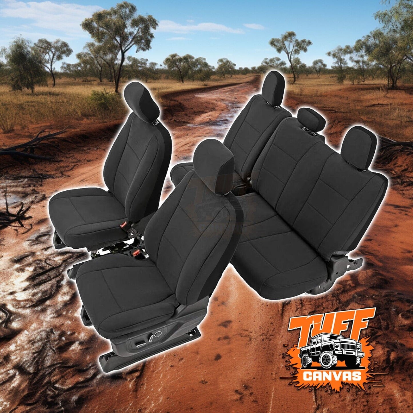 Charcoal Tuff Canvas S2 Seat Covers 2 Rows For Nissan Navara D40 ST ST-X 10/2007-10/2015