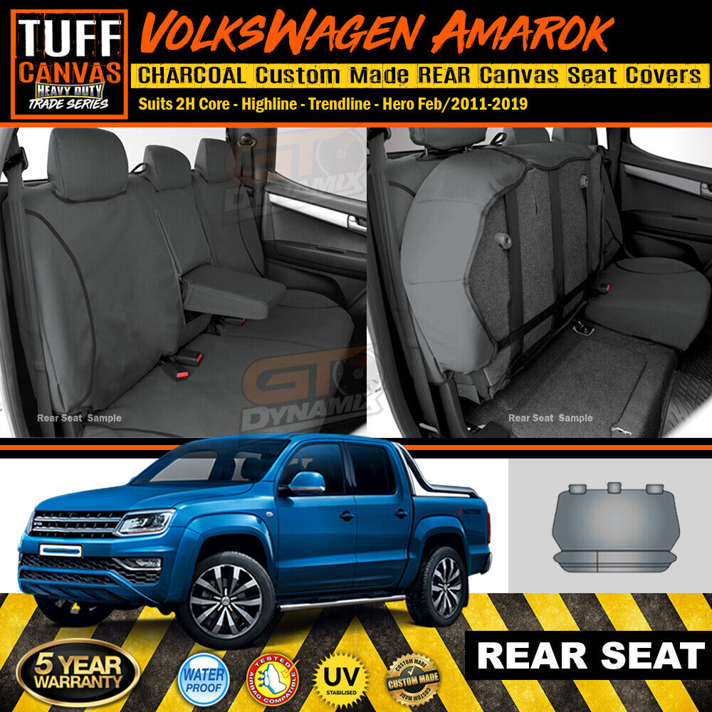 TUFF HD TRADE Canvas Seat Covers Rear For Volkswagen Amarok 2H 2/2011-2022 Charcoal