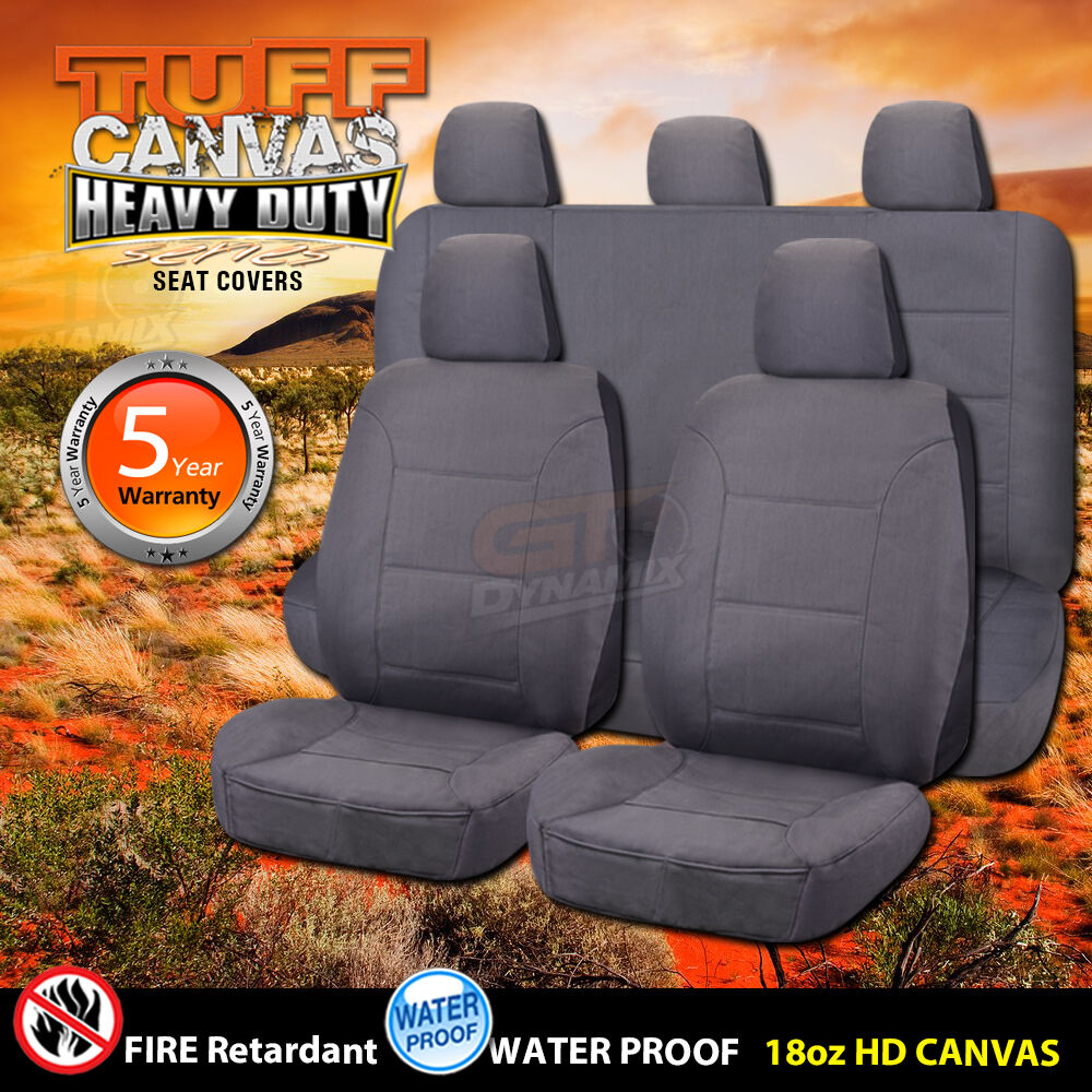 Tuff HD Canvas Seat Covers 2 Row For Mitsubishi Triton MQ Dual Cab GLR GLX GLS 2015-2018 Charcoal