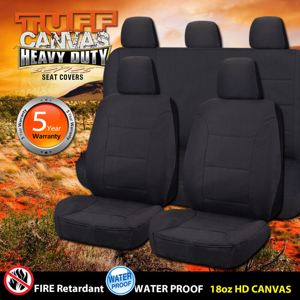Tuff HD Canvas Seat Covers 2 Rows For Nissan Navara D23 NP300 Dual Cab ST ST-X RX 11/2017-2020 Black