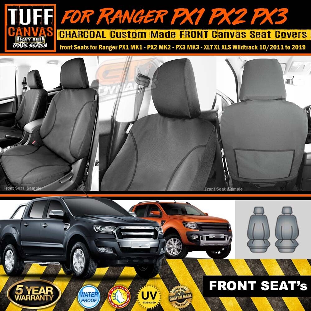 TUFF HD TRADE Canvas Seat Covers Front For Ford Ranger MK1 MK2 MK3 XLT XL 2011-22 Charcoal