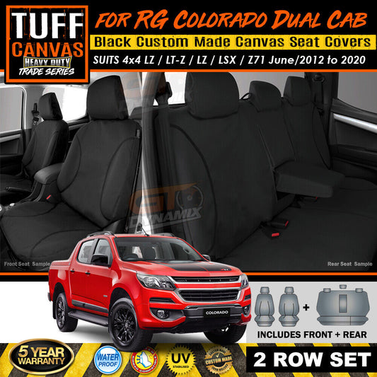 TUFF HD TRADE Canvas Seat Covers 2 Rows For Holden RG Colorado LTZ LZ LT 6/2012-2020 Black