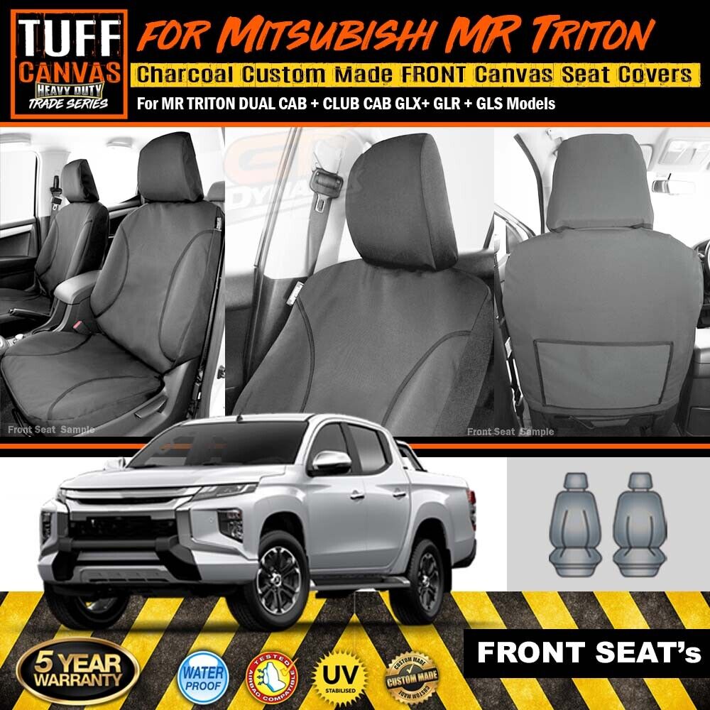 TUFF HD TRADE Canvas Seat Covers Front For Mitsubishi Triton MR Club Cab 1/2019-2023 Charcoal