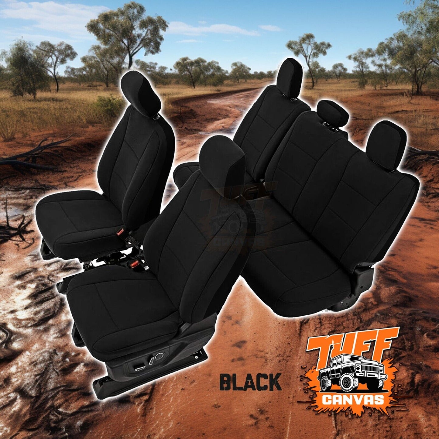 Black Tuff Canvas S2 Seat Covers 2 Rows For Mitsubishi Triton MR GLX Premium 1/2019-2023