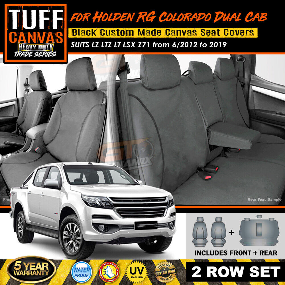 TUFF HD TRADE Canvas Seat Covers 2 Rows For Holden RG Colorado LTZ LZ LT 6/2012-2019 Charcoal