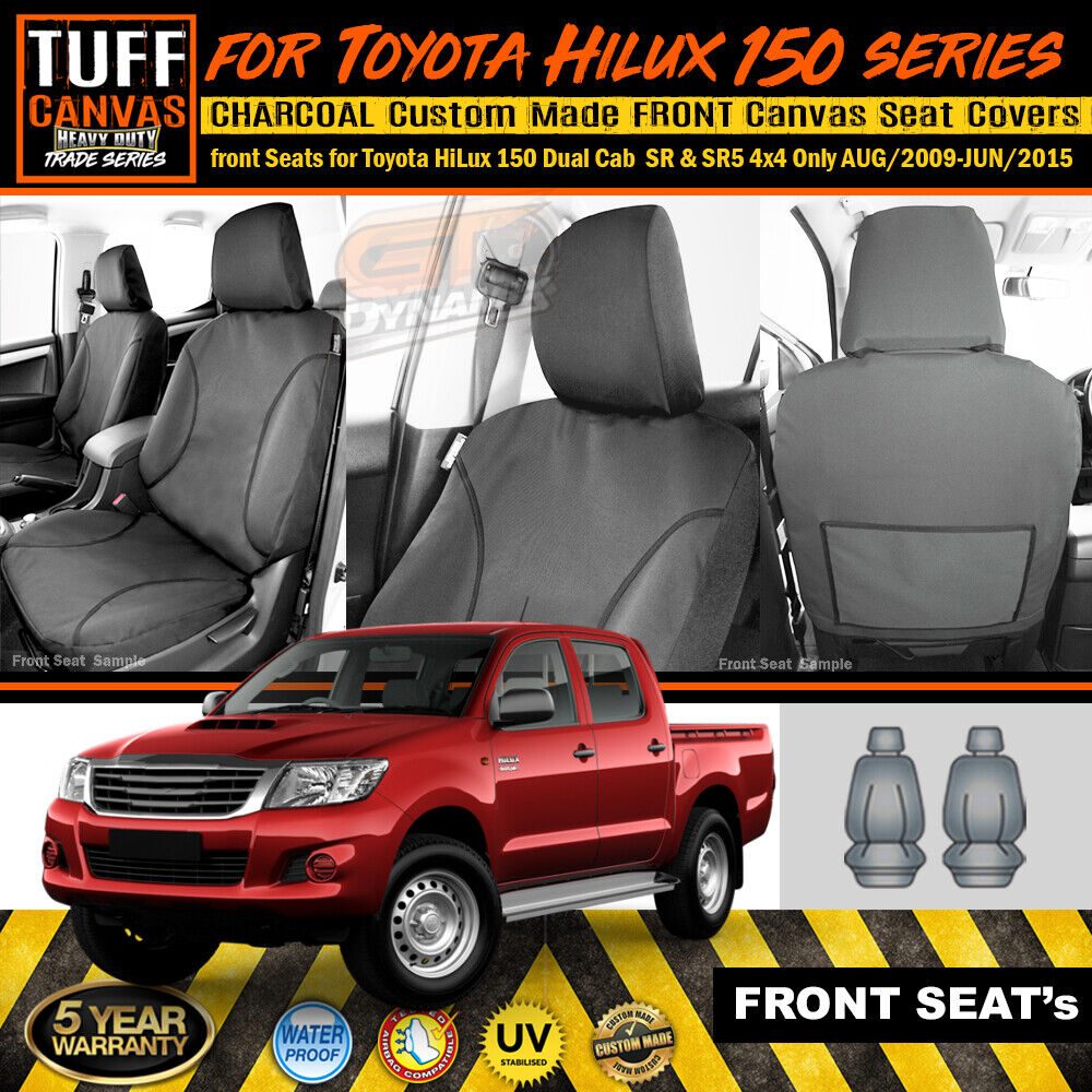 TUFF HD TRADE Canvas Seat Covers Front For Toyota Hilux 150 SR5 8/2009-6/2015 4WD Charcoal