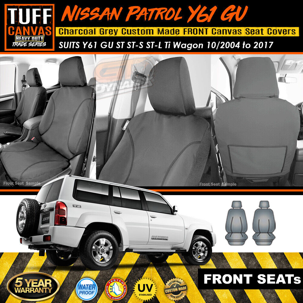 TUFF HD TRADE Canvas Seat Covers Front For Nissan Patrol GU Y61 ST ST-L Ti ST-S 2004-2017 Charcoal