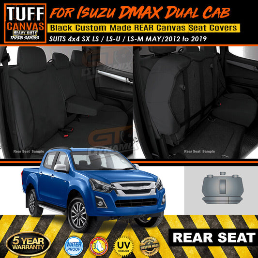 TUFF HD TRADE Canvas Seat Covers Rear For Isuzu D-MAX DMAX Dual Cab 4x4 SX LX 5/2012-2019 Black