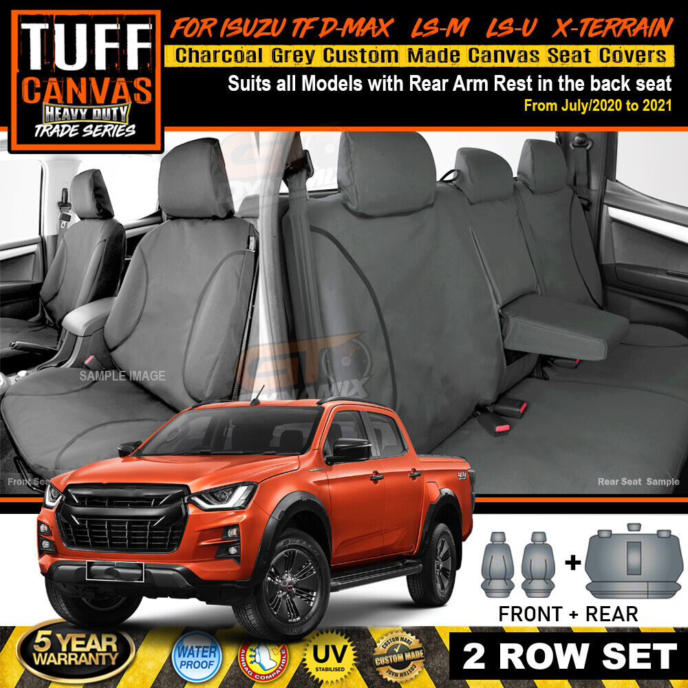 TUFF HD TRADE Canvas Seat Covers 2 Rows For Isuzu D-MAX DMAX TF LS-M DMAX 7/2020-2021 Charcoal