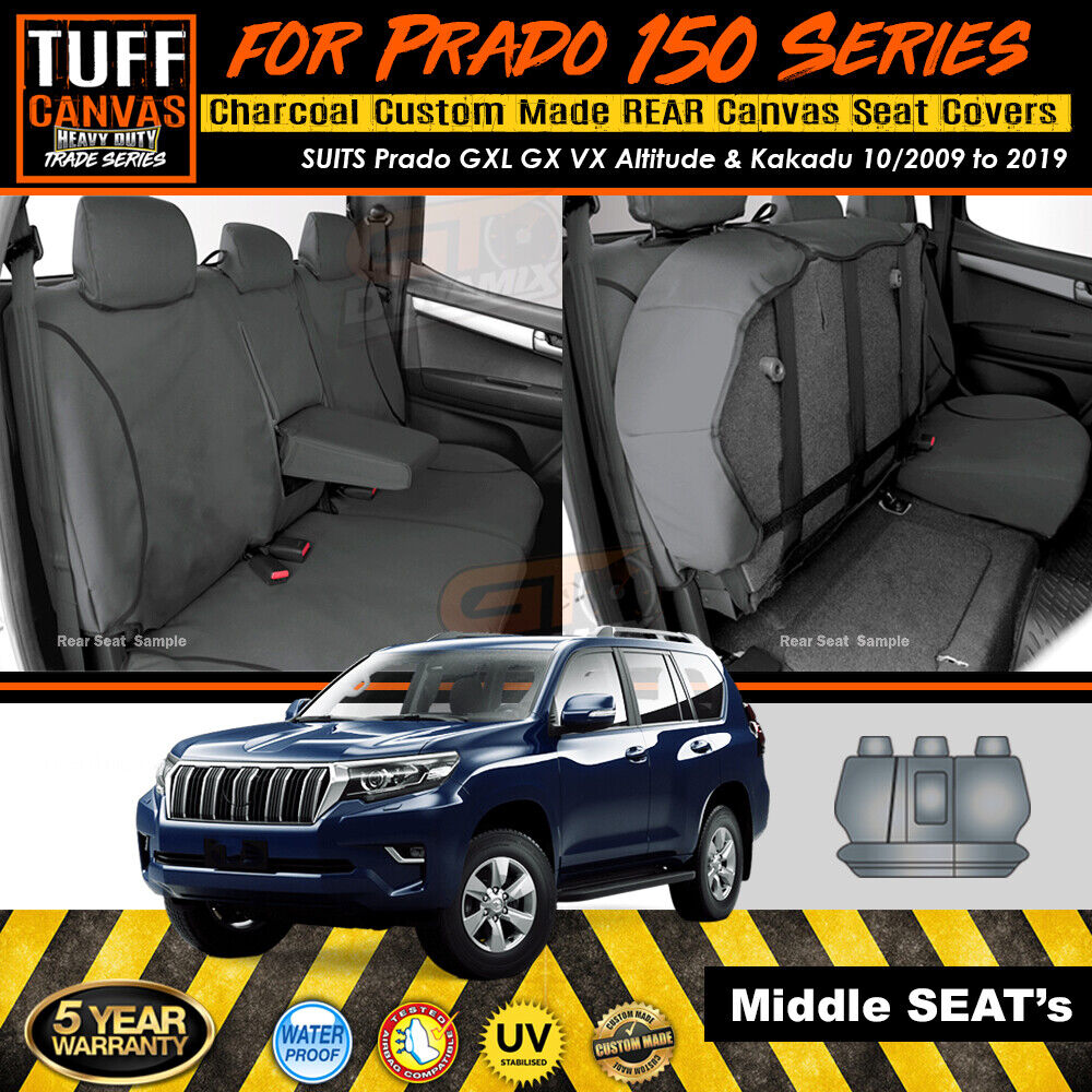 TUFF HD TRADE Canvas Seat Covers 2nd Row For Toyota Prado 150 GXL VX Kakadu 2009-2019 Charcoal