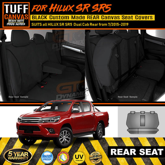 TUFF HD TRADE Canvas Seat Covers Rear For Toyota Hilux SR SR5 Dual Cab 7/2015-2021 Black