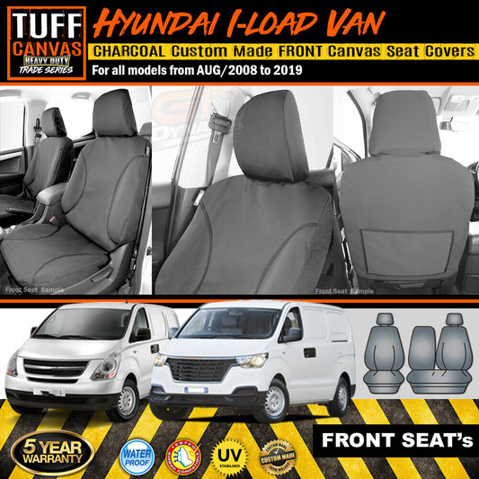 TUFF HD TRADE Canvas Seat Covers Front For Hyundai Iload Custom I-LOAD 8/2008-2021 Charcoal